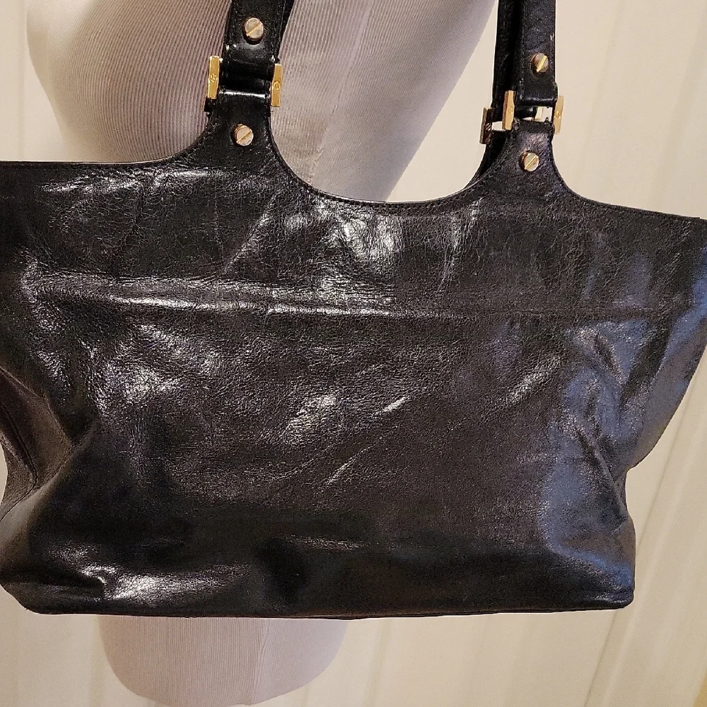Tory Burch Bombe Black Leather Tote Bag - Picture 5 of 9